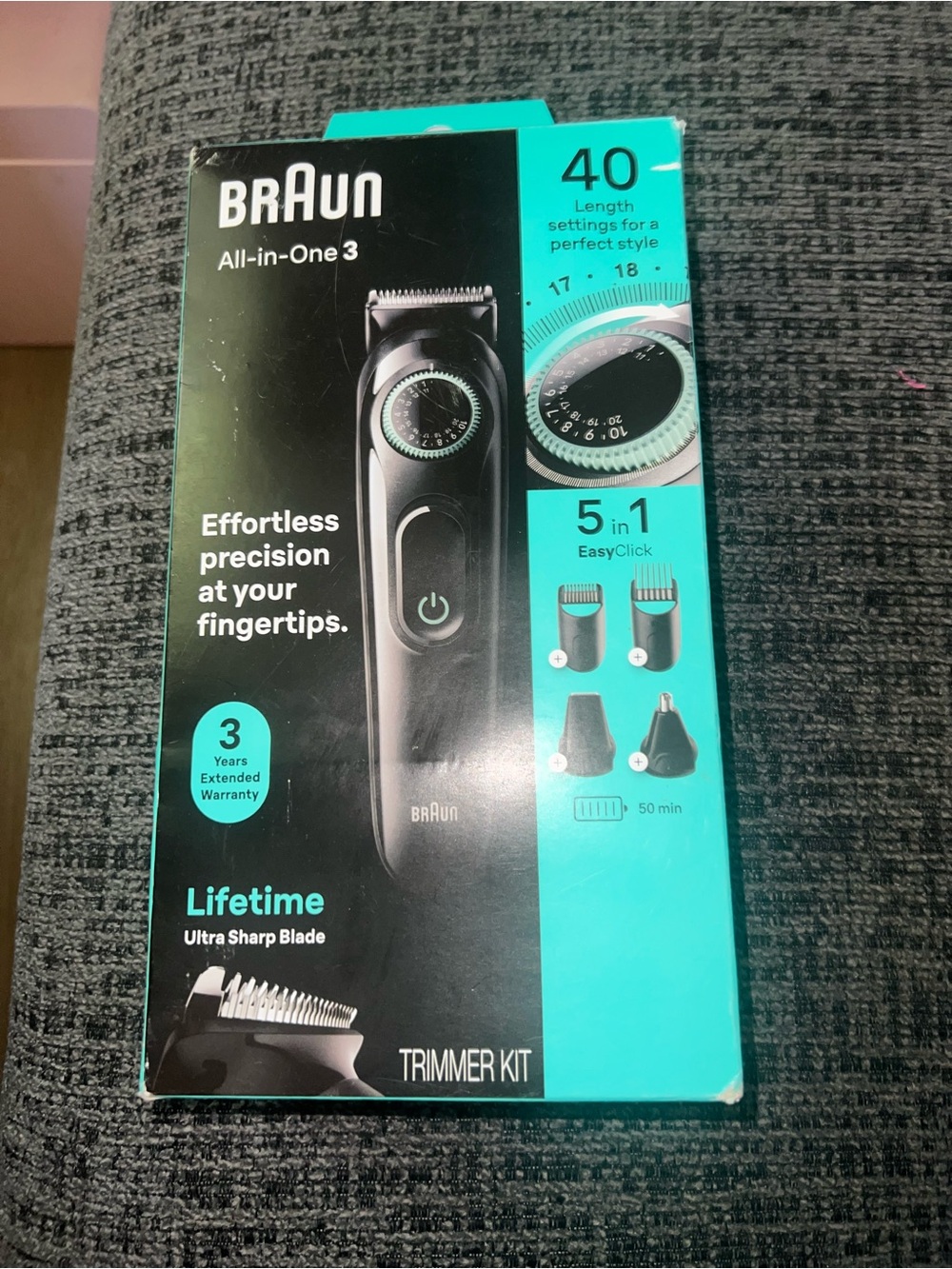 Braun All-in-One 3 Trimmer Kit ā Black with Teal Accents